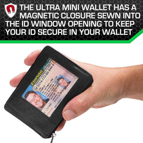 ID STRONGHOLD RFID Front Pocket Wallet Mini Minimalist Wallet Slim Wallet Genuine Leather with Zipper , Black , Small...