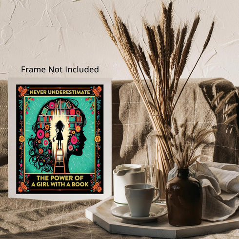 Posterizer 1 pcs-Never Underestimate a Girl With a Book-Bookworm Print-Abstract & Modern Art-Typography Art-Gift for book lovers-Living Room Bedro...