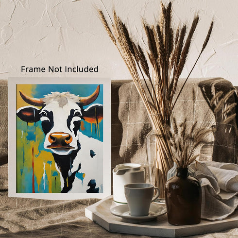 Posterizer 1 pcs- black and white cow with oil painting style background-Art for Animal Lovers-Abstract & Modern Art- Decor for Home & Office- unf...