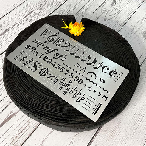Aleks Melnyk No.424 Metal Stencil, Song Writer's Composing Template for Music Notes, 1 PC, Large Symbols, Bullet Journaling, Bookmark, Engraving W...