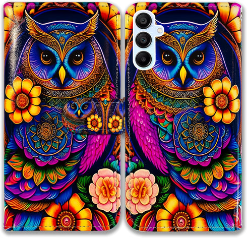 Bcov Galaxy A35 5G Case,Colorful Owl Mandala Flower Leather Flip Phone Case Wallet Cover with Card Slot Holder Kickstand for Samsung Galaxy A35 5G...