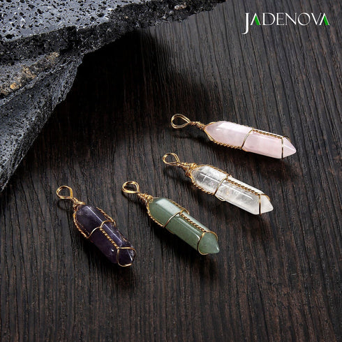Full Wire Wrapped Energy Healing Crystal Gemstone Pendant Necklace 18" Stainless Steel Chain...