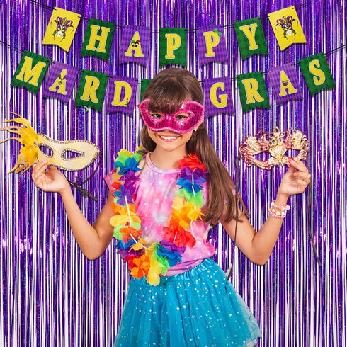 Purple Tinsel Curtain Party Backdrop - GREATRIL Foil Fringe Curtain Party Photo Booth Streamers for Hunters Mermaid Themed Decorations - 1m x 2.5m...