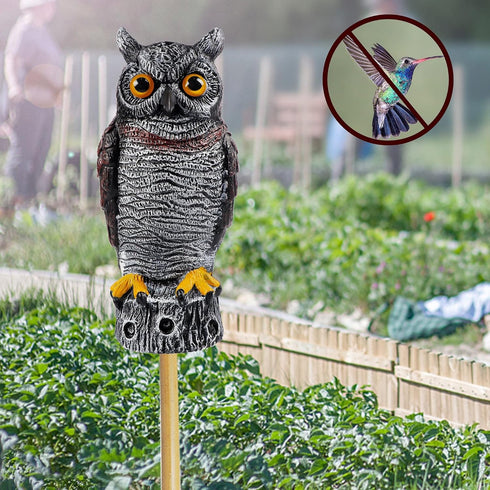 Hausse Fake Owl Decoy Bird Scarecrow Sculpture, 13.6 Inch Plastic Horned Owl Bird Deterrents, Garden Protectors, Nature Enemy Pest Repellent for O...
