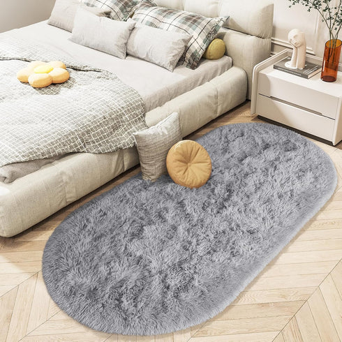 LOCHAS Fluffy Bedroom Rug 2.6' x 5.3', Shaggy Area Rug for Bedroom Bedside, Soft Oval Throw Rugs Carpet for Living Room Kids Girls Home Decor...