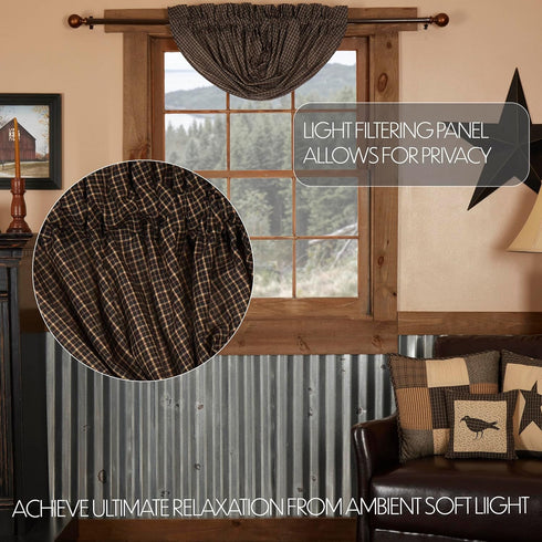 VHC Brands 7172 Kettle Grove Plaid Balloon Valance 15x60 Curtains, Country Black...