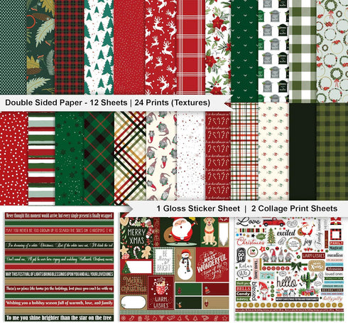 Red Green Christmas Theme Collection Double,Sided Scrapbook Paper Kit Cardstock 12"x12" Card Making Paper Pack Of With Sticker Sheet - 16 Pages - ...