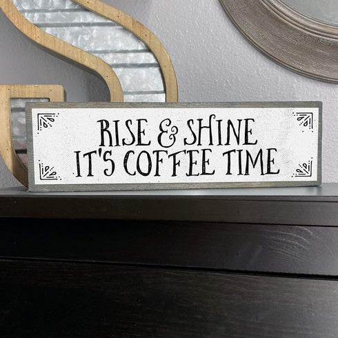 Coffee Wood Signs (Medium - Wood And Metal, Rise and Shine It’s Coffee Time)...