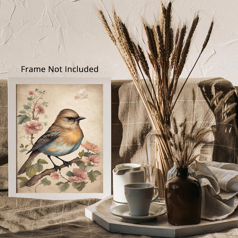 Posterizer 1 pcs- Beautiful yellow and blue bird with wild pink flowers-Art for Animal Lovers-Floral Botanical Art- Gift for Men Women Teens-Decor...