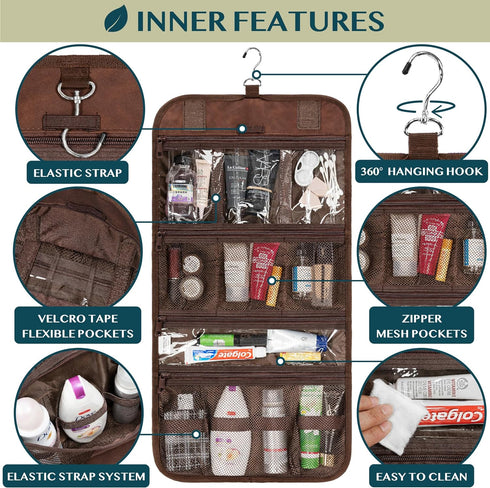PAVILIA Hanging Toiletry Bag Men Women, Travel Kit Foldable Toiletries Organizer, Roll up Cosmetics Makeup Bag Accessories, Waterproof Essentials ...
