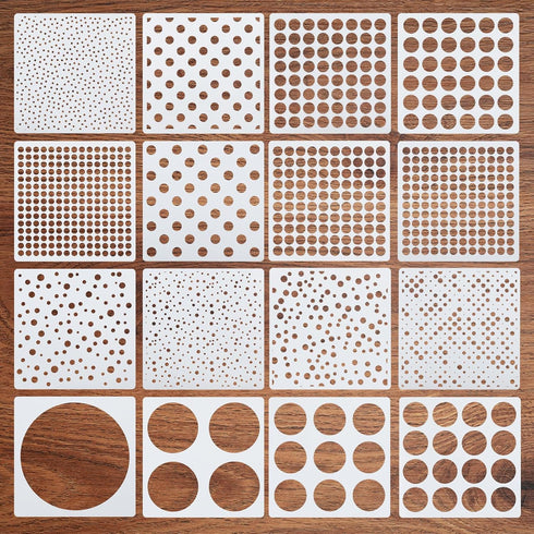 16 Pcs Circle Stencils for Drawing, Round Geometric Stencils Polka Dot Stencils Mixed Media Circle Painting Stencil for Drafting Wood Furniture Pi...