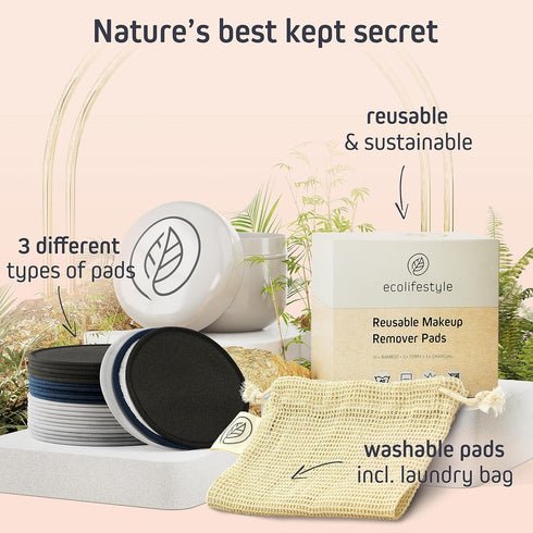 Reusable Makeup Remover Pads (20 Pack) - Reusable Cotton Rounds | Washable Eco-Friendly Pads for All Skin Types | Eco Friendly Products - Zero Was...