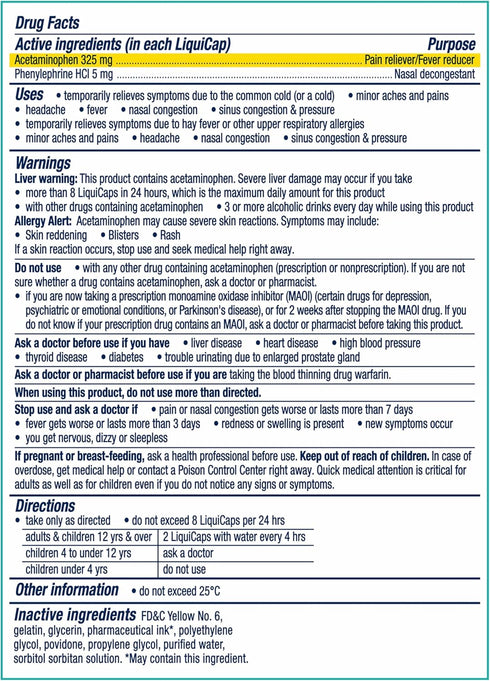 Vicks Sinex SEVERE LiquiCaps, All-In-One Sinus Relief, Non-Drowsy, Nasal Decongestant, Maximum Strength Relief of Sinus Headache, Pain, Pressure, ...
