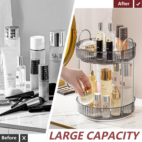 360° Rotating Makeup Organizer, Bathroom Make Up Spinning Holder Rack, Large Capacity Cosmetics Storage Vanity Shelf Countertop, Fits Cosmetics, P...