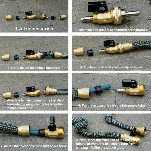 Garden telescopic hose end adapter with shut off Valve,Garden retractable hose end Fittings Kit,Repair Connector,Garden hose Brass Shut Off Valve ...