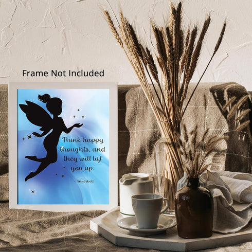 Posterizer 1 pcs-Think Happy Thoughts and They Will Lift You Up-Tinkerbell Cartoon-Kids Room Art- Gift for Daughter, Son, Kids-Decor for nursery t...