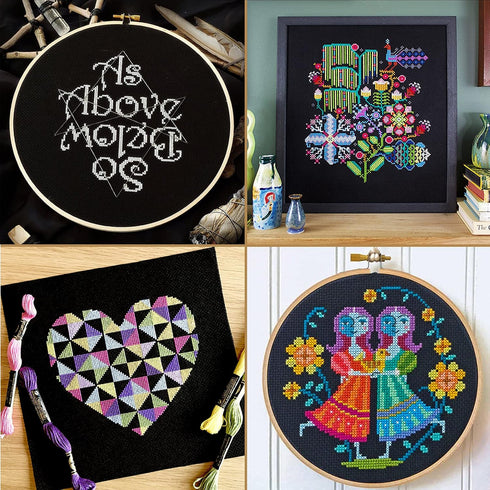 Similane 6 Pcs Cross Stitch Aida Cloth Embroidery Cloth Cross-Stitch Fabric 14 Count Black Aida Easy to use Embroidery Patterns Pictures 12 by 18-...