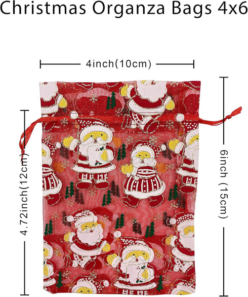 24PCS Christmas Organza Gift Bag 4X6 with Drawstring 11 Mix Pattern Small Goodie Candy Party Favor Xmas Gift Bags...