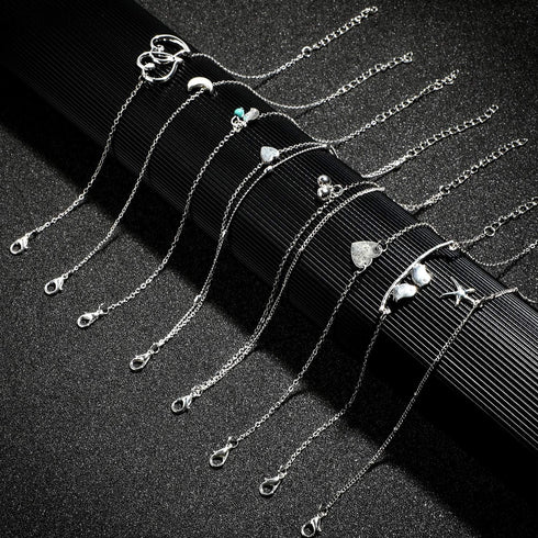 Hicarer 25 Pcs Silver Ankle Bracelets for Women Silver Anklets Ankle Chains Adjustable Beach Anklets Boho Foot Jewelry Set for Women Girls Party F...