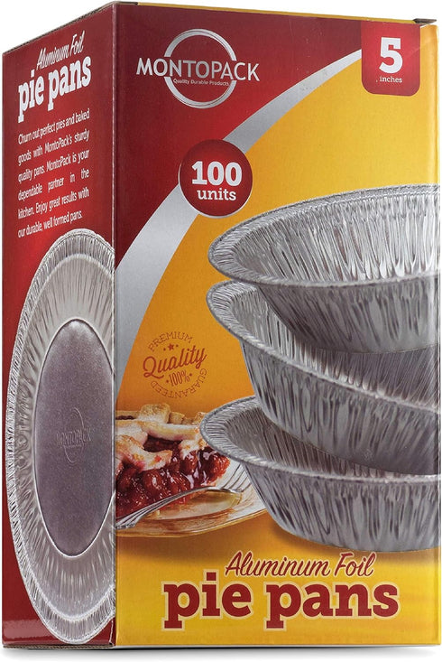 MontoPack Disposable 5" Aluminum Foil Pie/Tart Pans (100 Pack) | 5 Inch Round Cake Pan for Baking Personal Mini Pies, Homemade Cakes & Quiche | Ov...