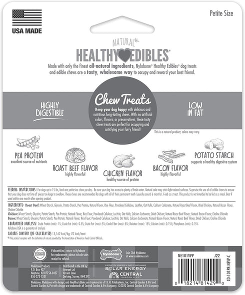 Nylabone Healthy Edibles Natural Dog Chews Long Lasting Chew Treats for Dogs, Roast Beef & Chicken Flavor, X-Small/Petite (3 Count)...