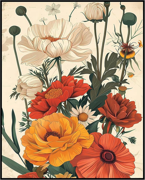 Posterizer 1 pcs-vibrant natural flowers-retro background-Floral & Botanical Art-Abstract & Modern Art-Decor for Home & Office- UNFRAMED Wall Art...