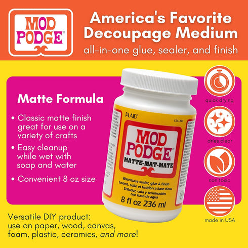 Mod Podge Matte Sealer, Glue & Finish: All-in-One Craft Solution- Quick Dry, Easy Clean, for Wood, Paper, Fabric & More. Non-Toxic - Craft with Co...