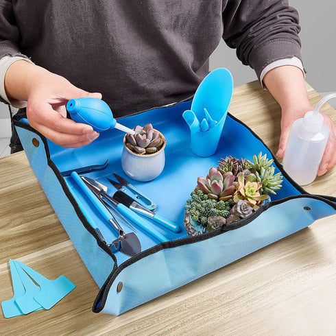 Succulent Tools,19 Pcs Mini Garden Tools Set,Transplanting Tools Miniature Succulent Hand Tools Set with Plant Potting Tarp Mat, Succulent Kit for...