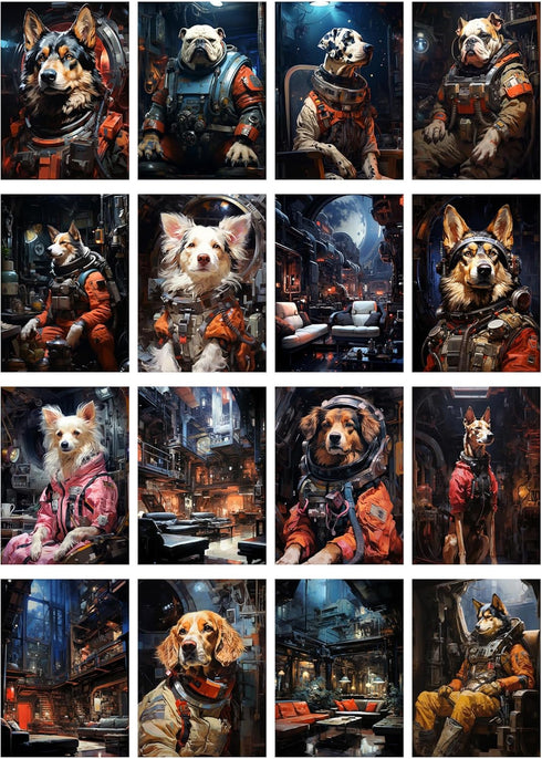 Decoupage Paper Pack (35 Sheets 6"x8") Brave Courageous Paintings of Astronaut Dogs in Spacesuits FLONZ Vintage Illustration Pictures Cards for De...