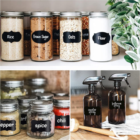 Chalkboard Labels, 120 Pcs Black Reusable Waterproof Labels Stickers with 2 White Chalk Markers, Kitchen Pantry Sticker Labels for Containers, Mas...