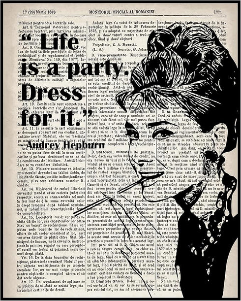 Posterizer 1 pcs-Life is a Party-Audrey Hepburn quote-Quotes and Poems-Famous Figures Art Collection-Decor for Home & Office- UNFRAMED Wall Art...