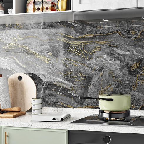 Black Gold Marble Contact Paper Peel and Stick Counterops Waterproof Marble Wallpaper Glossy Countertop Vinyl Wrap Gold Marble Countertop Peel and...