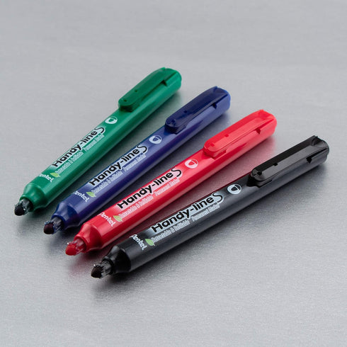 Pentel Handy-line S Retractable and Refillable Permanent Marker, Chisel Tip, Blue Barrel, Blue Ink, Box of 12 (NXS15-C)...