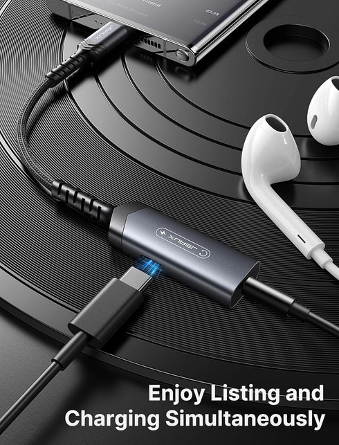 JSAUX USB C to 3.5mm Headphone and Charger Adapter, 2-in-1 AUX Mic Jack with PD 60W Fast Charging,Compatible for Earphones iPhone 15 Pro Max/15 Pr...