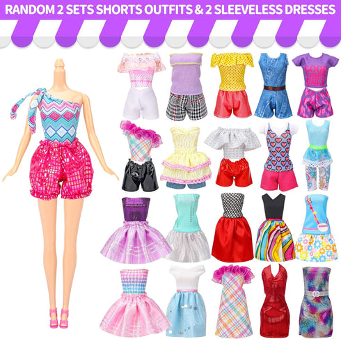 56 Pcs Doll Clothes and Accessories,2 Wedding Gowns 2 Evening Dresses 6 Fashion Dresses 4 Set Casual Outfit Top and Pant 2 Swimsuit,20 Hanger 10 S...