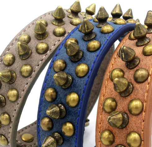 Spiked Dog Collar, Mushrooms Rivet Studded Adjustable Pu Leather Pet Collars for Cats Puppy Dogs (L, Navy)...