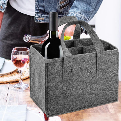 6 Bottle Wine Carrier Tote Reusable Grocery Bags for Travel Camping Picnic Wine Lover Vacation Picnic Dinner Party Storage Organizers Grey...