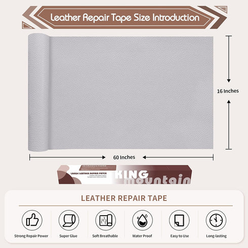 KING MOUNTAIN Leather Repair Patch,16 x 60 Inches self Adhesive Leather Repair tape for Damaged Leather Furniture, Sofa Seating,Car Seats, Leather...