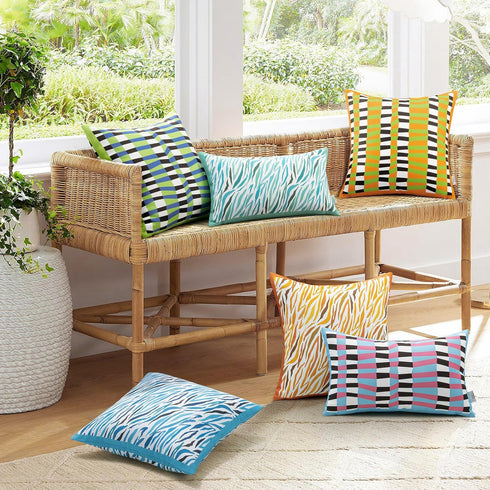 Ashler Boho Outdoor Pillows, Blue/Pink 18 x 18 Pillow Covers, Outdoor Pillows Waterproof Set of 2, Stripe Pillow Case for Patio, Couch, Water Resi...