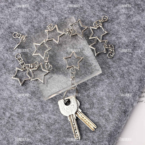 AUEAR, 60 Pack Silver Star Shaped Spring Snap Keychains Clip Metal Key Chains Pentagram Hanging...