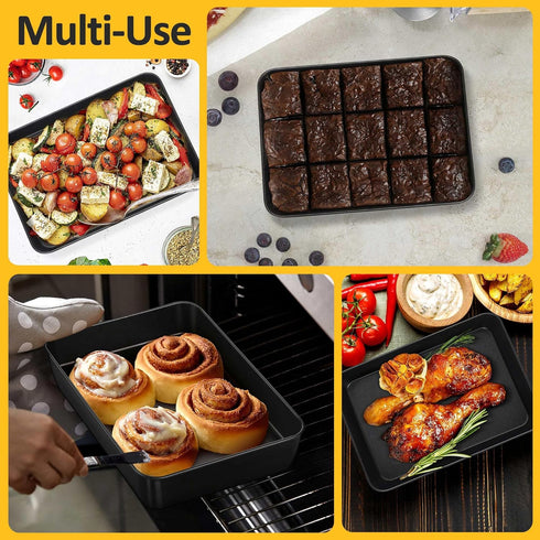TeamFar Lasagna Pan, 9.4 x 7 x 2 Inch Stainless Steel Deep Baking Roasting Brownie Pan for Toaster Oven, Black Non-Stick Coating Rectangle Cake Pa...