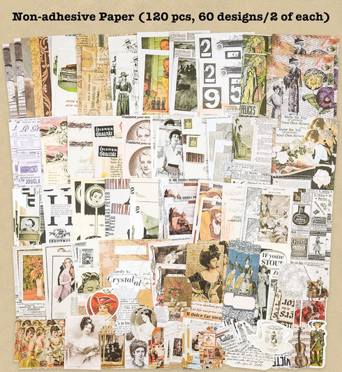 Knaid 200 Pieces Vintage Ephemera Pack Decoupage Paper Junk Journal Kit Scrapbook Planner Sticker Supplies for Art Journaling Bullet Journals Coll...
