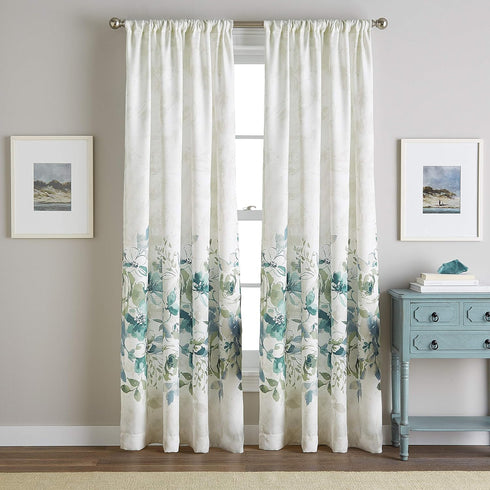 CHF Watercolor Floral Curtain Panel, 84", Aqua...