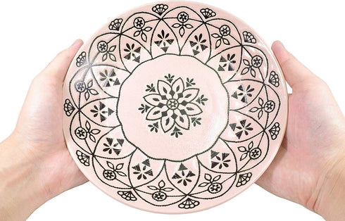 Mino Ware Japanese Pasta Bowl, Rice Soup Sarada Curry Rice, Moroccan Design, 8.1 inch, Pink...