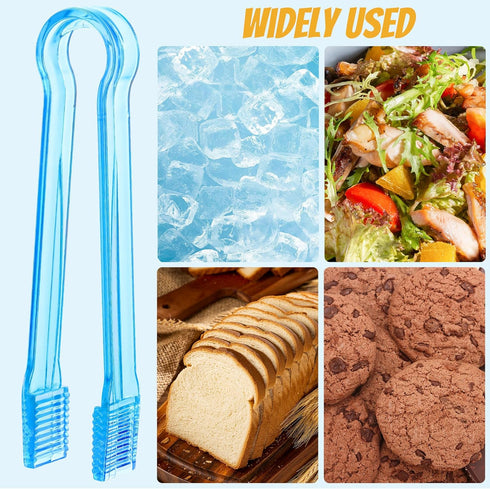 10 Pcs Plastic Buffet Serving Tongs, Clear Blue Kitchen Tongs Mini Serving Utensil Tongs for Food Ice Salad Buffet Barbecue Cookies, 6.3 Inches...