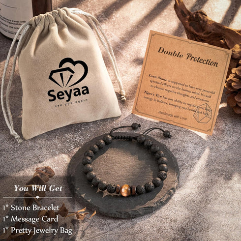 Seyaa Double Protection Natural Stone Bracelet for Men Teen Boys, Tiger Eye Black Onyx 8mm Handmade Bead Bracelet Crystal Bracelet Bring Luck...