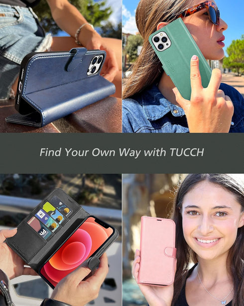 TUCCH Wallet Case for iPhone 12 Pro Max 5G, Magnetic PU Leather Stand Flip Folio Phone Cover with TPU Protective Inner Shell, RFID Blocking Card S...