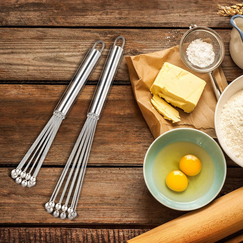 Patelai 2 Pieces Stainless Steel Ball Whisk Wire Egg Whisk Set Kitchen for Cooking, Blending, Whisking, Beating, Stirring(10 Inch and 12 Inch)...
