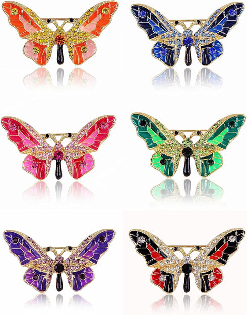 6PCS butterfly brooch pins for women fashion Woman's enamel crystal rhinestone butterfly brooches pin set for Clothes Dresses bulk...