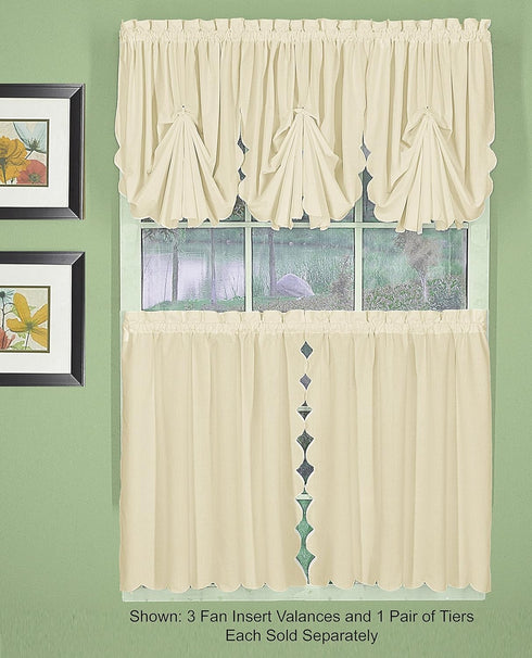 Today's Curtain, Orleans Scallop Curtain, Ecru 30" Tier Pair and Tieback, 60" W x 30" L, Ecru...